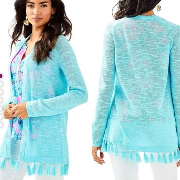 Lilly Pulitzer Soft Blue Edita, Open Front Knit Sweater. - Picture 1 of 7